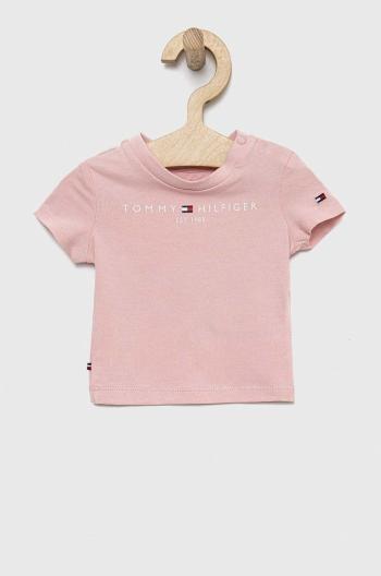 Kojenecké tričko Tommy Hilfiger růžová barva, s potiskem