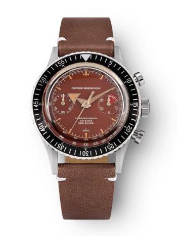 Nivada Grenchen Chronomaster Broad Arrow Tropical Dial Manual - Brown leather