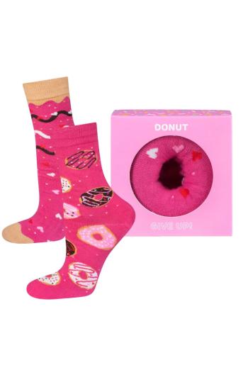 Fuchsiové vzorované ponožky v krabičce Donut