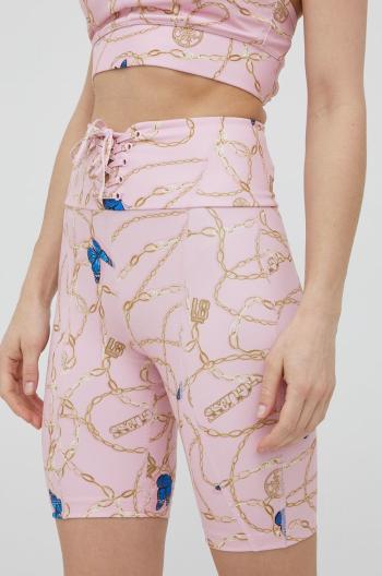 Kraťasy Guess dámské, růžová barva, vzorované, high waist