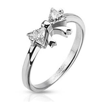 Šperky4U Ocelový prsten - mašlička se zirkony - velikost 50 - OPR1494-50