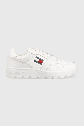 Kožené sneakers boty Tommy Jeans Etch Basket bílá barva