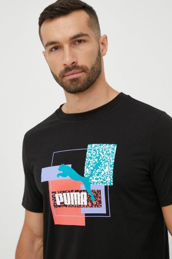 Bavlněné tričko Puma černá barva, s potiskem