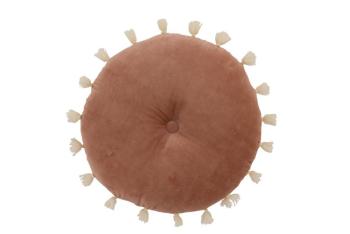 Sametový růžový kulatý polštář se střapci - Ø 40*9,5 cm 3150