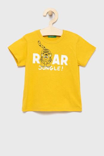 Dětské bavlněné tričko United Colors of Benetton žlutá barva, s potiskem