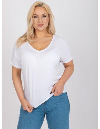 Dámská halenka s výstřihem do V plus size DINA bílá 