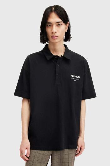 Bavlněné polo tričko AllSaints UNDERGROUND SS POLO černá barva, s potiskem, M047PA