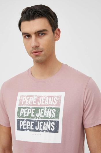 Bavlněné tričko Pepe Jeans Acee růžová barva, s potiskem
