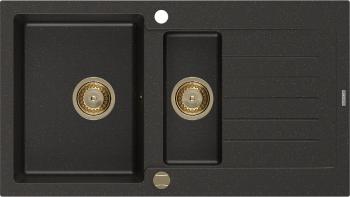 MEXEN/S Matias granitový dřez 1.5 s odkapávačem 900x505 mm, černá/zlatá metalik,+ zlatý sifon 6502901505-75-G