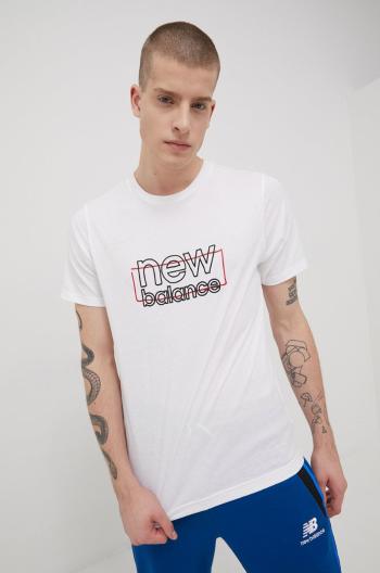 Tričko New Balance MT21903WT pánský, bílá barva, s potiskem