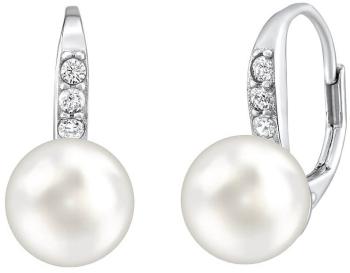 Silvego Něžné stříbrné náušnice s pravou bílou perlou a krystaly Swarovski LPSER0639