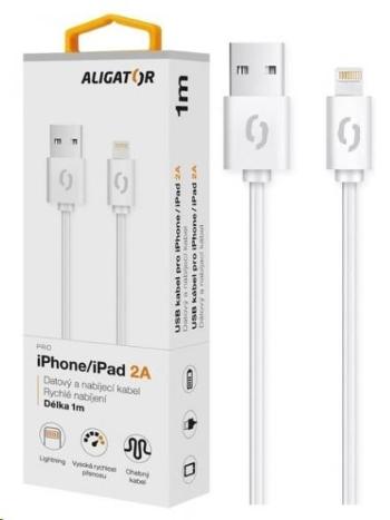 Aligator datový a nabíjecí kabel, konektor Lightning, 2A, 1m, bílá