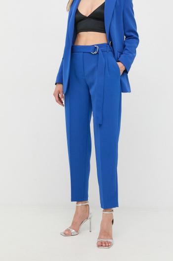 Kalhoty BOSS dámské, modrá barva, jednoduché, high waist