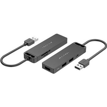 Vention USB 2.0 to 3x USB / TF / SD / Micro USB-B HUB 0.15M Black ABS Type (CHUBB)