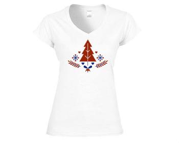 Dámské tričko V-výstřih minimalistický vánoční strom