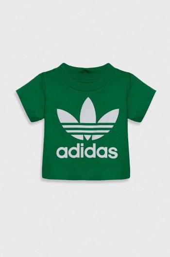 Dětské bavlněné tričko adidas Originals TREFOIL TEE zelená barva, s potiskem