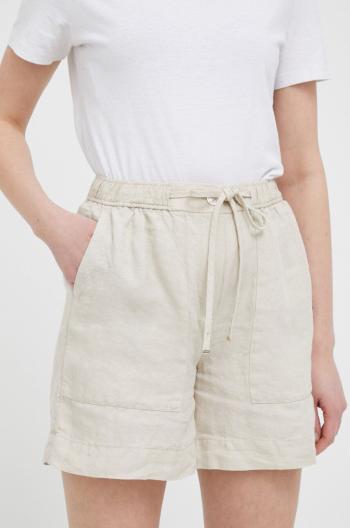 Plátěné kraťasy Tommy Hilfiger béžová barva, hladké, high waist