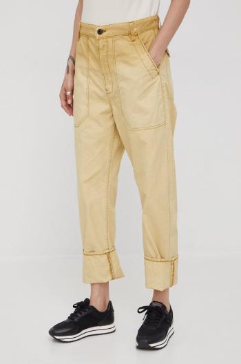Bavlněné kalhoty G-Star Raw dámské, béžová barva, jednoduché, high waist