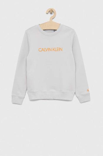 Dětská bavlněná mikina Calvin Klein Jeans šedá barva, hladká