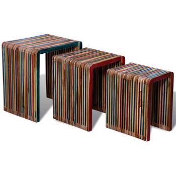 Dřevěné stolky vnořené z barevného rekultivovaného teaku sada 3 ks (241717)