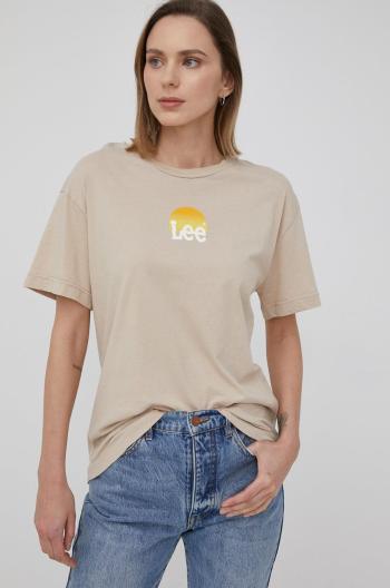 Bavlněné tričko Lee béžová barva