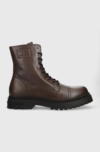 Kožené boty Tommy Jeans TJM CASUAL BOOT pánské, hnědá barva, EM0EM01244