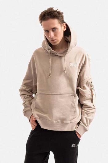 Bavlněná mikina Alpha Industries pánská, béžová barva, s kapucí, hladká, 118349.627-cream