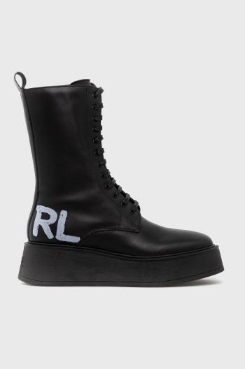Kožené kotníkové boty Karl Lagerfeld Zephyr dámské, černá barva, na platformě