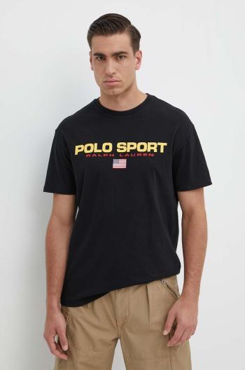 Bavlněné tričko Polo Ralph Lauren černá barva, s potiskem, 710750444