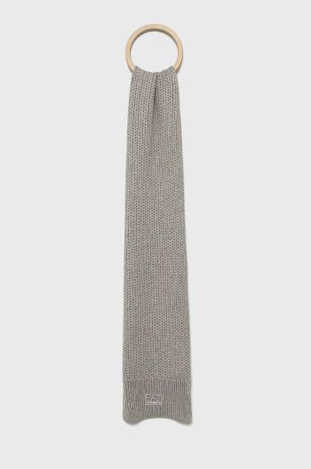 Šátek z vlněné směsi EA7 Emporio Armani šedá barva, hladký