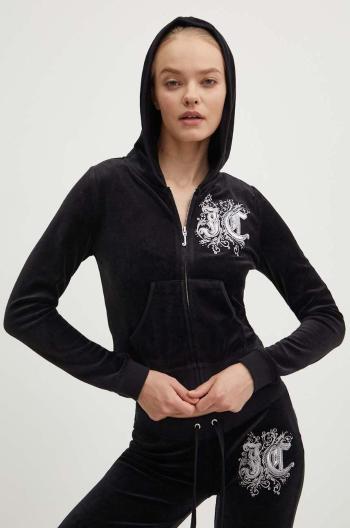 Velurová mikina Juicy Couture RENAISSANCE ROBYN HOODIE černá barva, s kapucí, s aplikací, JCGAS224001