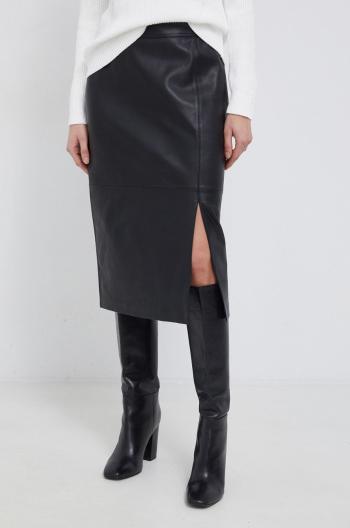 Kožená sukně Calvin Klein černá barva, midi, jednoduchá