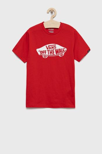 Dětské bavlněné tričko Vans červená barva, s potiskem