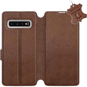 Flip pouzdro na mobil Samsung Galaxy S10 - Hnědé - kožené -  Brown Leather (5903226811861)