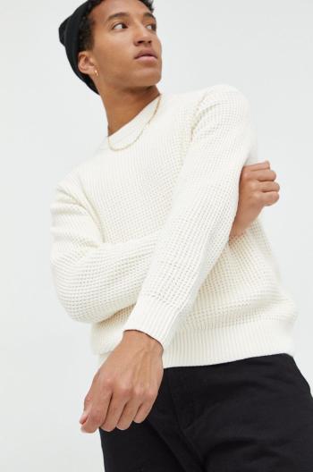 Bavlněný svetr Abercrombie & Fitch pánský, bílá barva, lehký