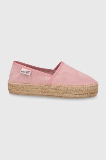 Kožené espadrilky Love Moschino růžová barva, na platformě