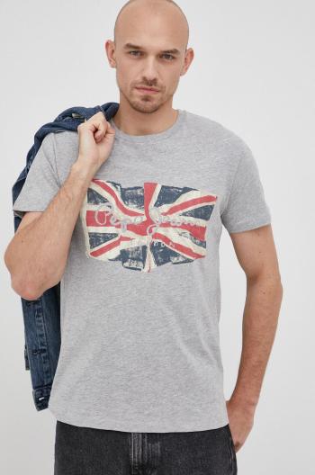 Bavlněné tričko Pepe Jeans Flag Logo N šedá barva, s potiskem