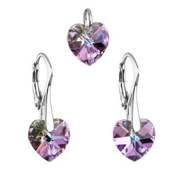 Sada šperků s krystaly Swarovski náušnice a přívěsek fialová srdce 39003.5, vitrail, light