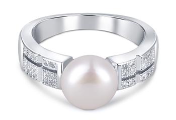 JwL Luxury Pearls Elegantní prsten s pravou perlou a zirkony JL0646 57 mm