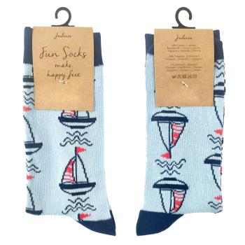 Veselé modré ponožky s loďkami - 39-41 JZSK0008M