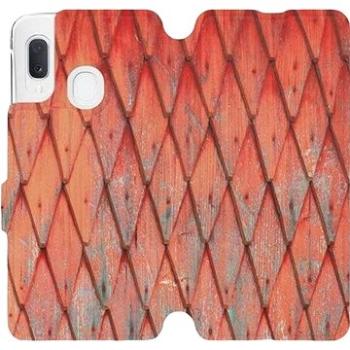 Flipové pouzdro na mobil Samsung Galaxy A20e - MK01S Oranžový vzor dřeva (5903226908455)