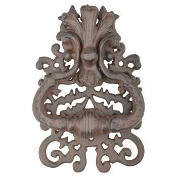 Hnědé litinové klepadlo na dveře s ornamenty - 13*3*19 cm LH50