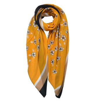 Žlutý šátek s bílými květy a černým lemováním - 85*180 cm JZSC0604Y