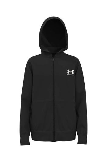 Dětská mikina Under Armour černá barva, s kapucí, melanžová