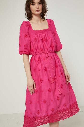 Bavlněné šaty Medicine růžová barva, midi, áčkové