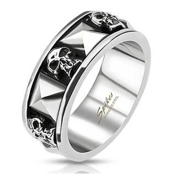 Šperky4U Ocelový prsten s lebkami - velikost 59 - OPR0135-69