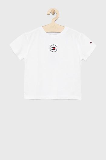 Dětské bavlněné tričko Tommy Hilfiger bílá barva, hladký