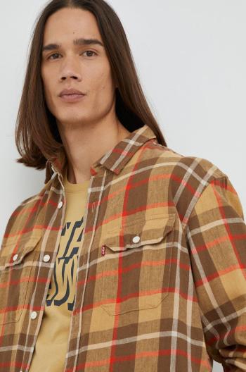 Košile Levi's pánská, béžová barva, relaxed, s klasickým límcem