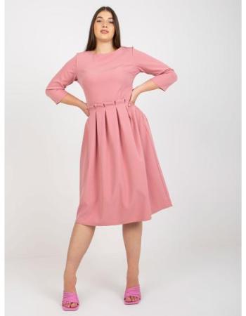 Dámské šaty plus size s 3/4 rukávy koktejlové midi CIEL růžové  