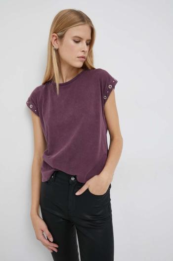 Bavlněné tričko Pepe Jeans Candy fialová barva